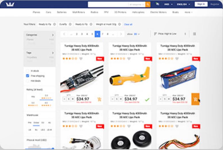 Products Listing Page